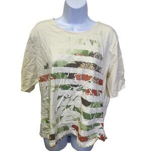 🌿 Orvis XL Cream Nature Print Tee Shirt 90s Outdoorsy Cottagecore Soft Cotton